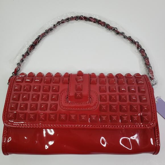 navoh Handbags - navoh Red Purse Studded Envelope Clutch short metal Chain Strap paisley Lined